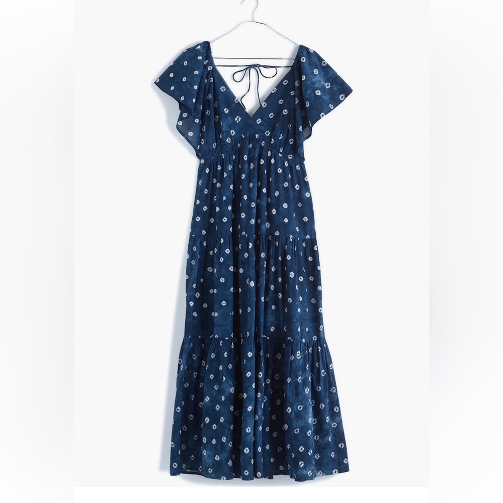 Madewell shibori tie back tiered cotton dress